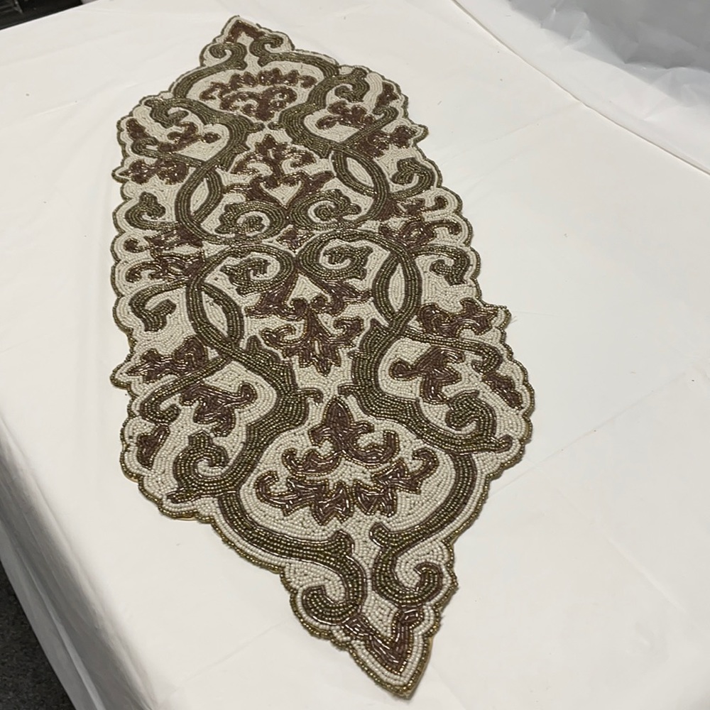 Beaded pier one Table Runner 36 long x 13 1/2” wide